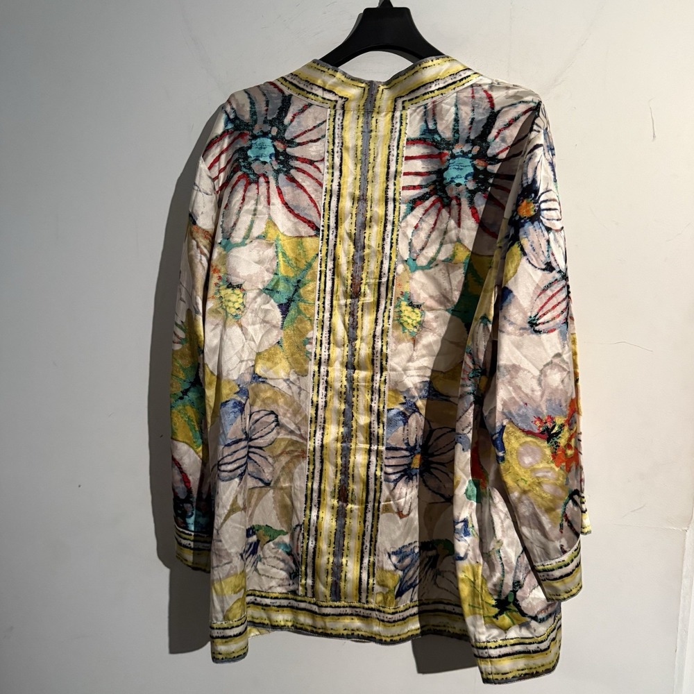 Chicos Size 3 Silk Blend Watercolor Print Floral Kimono Boho Artsy Festival - Picture 5 of 5